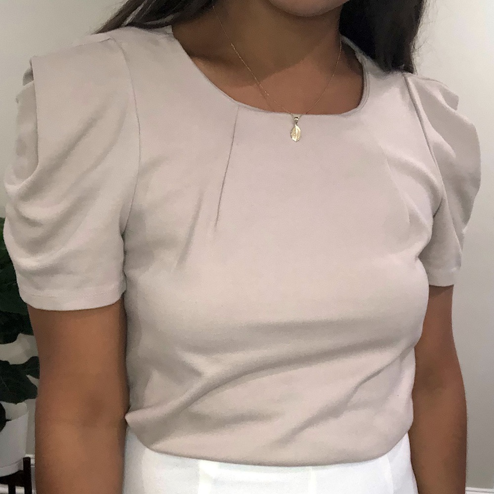 Beige Pop Up Shoulder, Cropped Top